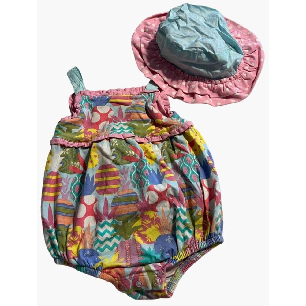 Matilda Jane Pineapple Bubble Romper With Matching Hat Size 6-12 months Excellen